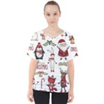 Christmas Characters Pattern, Xmas Backgrounds V-Neck Dolman Drape Top