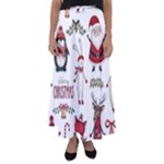 Christmas Characters Pattern, Xmas Backgrounds Flared Maxi Skirt