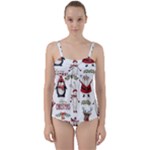 Christmas Characters Pattern, Xmas Backgrounds Twist Front Tankini Set