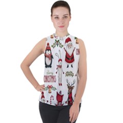 Mock Neck Chiffon Sleeveless Top 