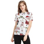 Christmas Characters Pattern, Xmas Backgrounds Women s Short Sleeve Rash Guard