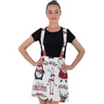 Christmas Characters Pattern, Xmas Backgrounds Velvet Suspender Skater Skirt