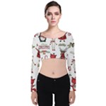 Christmas Characters Pattern, Xmas Backgrounds Velvet Long Sleeve Crop Top