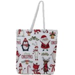 Christmas Characters Pattern, Xmas Backgrounds Full Print Rope Handle Tote (Large)