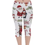 Christmas Characters Pattern, Xmas Backgrounds Velvet Capri Leggings 