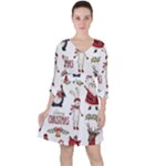 Christmas Characters Pattern, Xmas Backgrounds Quarter Sleeve Ruffle Waist Dress