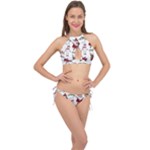 Christmas Characters Pattern, Xmas Backgrounds Cross Front Halter Bikini Set