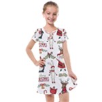 Christmas Characters Pattern, Xmas Backgrounds Kids  Cross Web Dress