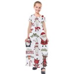 Christmas Characters Pattern, Xmas Backgrounds Kids  Short Sleeve Maxi Dress