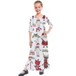 Christmas Characters Pattern, Xmas Backgrounds Kids  Quarter Sleeve Maxi Dress