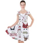 Christmas Characters Pattern, Xmas Backgrounds Cap Sleeve Midi Dress With Pockets