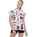 Christmas Characters Pattern, Xmas Backgrounds Ruffle Collar Chiffon Blouse