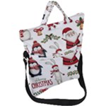 Christmas Characters Pattern, Xmas Backgrounds Fold Over Handle Tote Bag