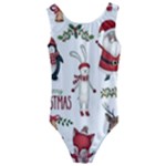 Christmas Characters Pattern, Xmas Backgrounds Kids  Cut-Out Back One Piece Swimsuit