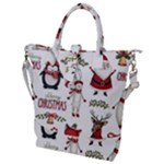 Christmas Characters Pattern, Xmas Backgrounds Buckle Top Tote Bag