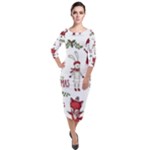 Christmas Characters Pattern, Xmas Backgrounds Quarter Sleeve Midi Velour Bodycon Dress