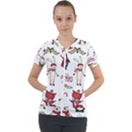 Christmas Characters Pattern, Xmas Backgrounds Short Sleeve Zip Up Jacket