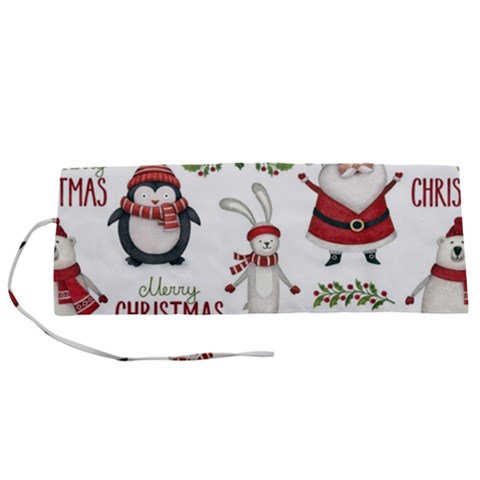 Christmas Characters Pattern, Xmas Backgrounds Roll Up Canvas Pencil Holder (S) from ArtsNow.com