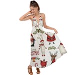 Christmas Characters Pattern, Xmas Backgrounds Backless Maxi Beach Dress