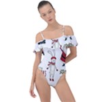 Christmas Characters Pattern, Xmas Backgrounds Frill Detail One Piece Swimsuit