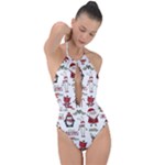 Christmas Characters Pattern, Xmas Backgrounds Plunge Cut Halter Swimsuit