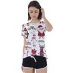 Christmas Characters Pattern, Xmas Backgrounds Short Sleeve Open Back T-Shirt