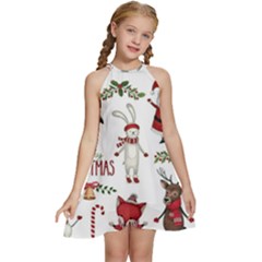 Kids  Halter Collar Waist Tie Chiffon Dress 