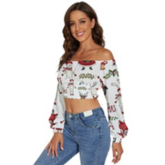 Long Sleeve Crinkled Weave Crop Top 