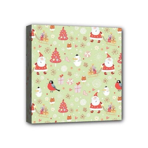 Christmas Pattern, Christmas Tree, Santa Mini Canvas 4  x 4  (Stretched) from ArtsNow.com