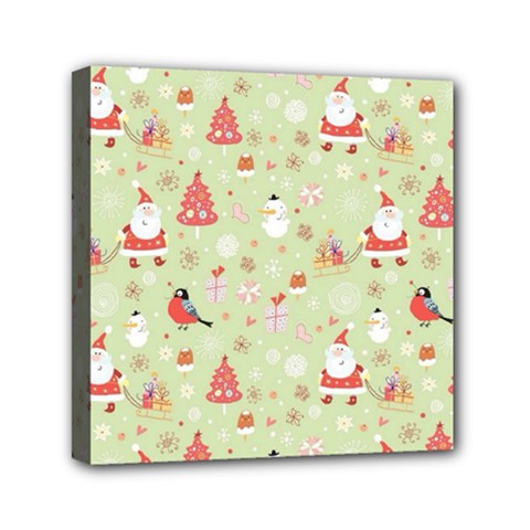 Christmas Pattern, Christmas Tree, Santa Mini Canvas 6  x 6  (Stretched) from ArtsNow.com