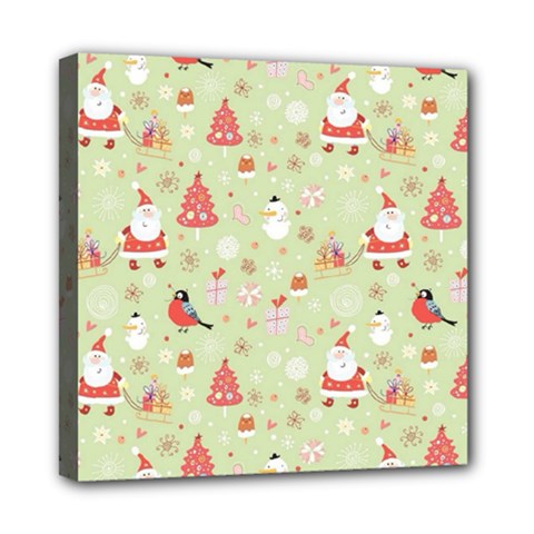 Christmas Pattern, Christmas Tree, Santa Mini Canvas 8  x 8  (Stretched) from ArtsNow.com