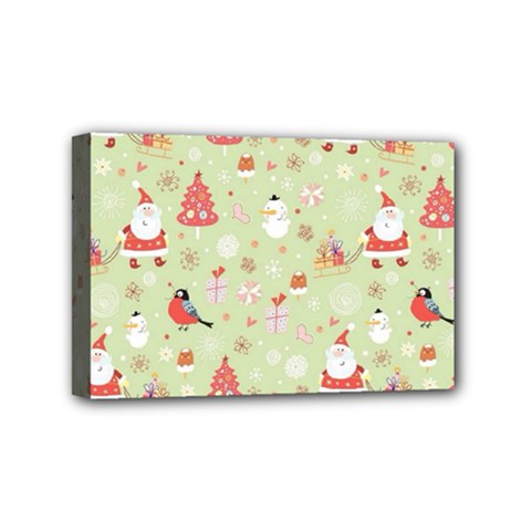 Christmas Pattern, Christmas Tree, Santa Mini Canvas 6  x 4  (Stretched) from ArtsNow.com