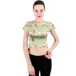 Christmas Pattern, Christmas Tree, Santa Crew Neck Crop Top