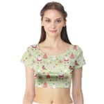 Christmas Pattern, Christmas Tree, Santa Short Sleeve Crop Top