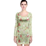 Christmas Pattern, Christmas Tree, Santa Long Sleeve Bodycon Dress