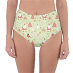 Christmas Pattern, Christmas Tree, Santa Reversible High-Waist Bikini Bottoms