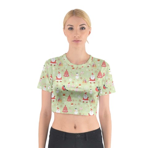 Christmas Pattern, Christmas Tree, Santa Cotton Crop Top from ArtsNow.com