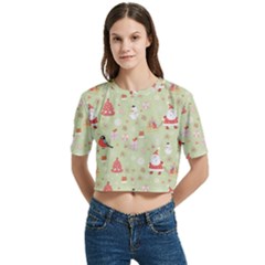 Women s Round Neck Short Sleeve Crop Top 