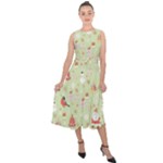 Christmas Pattern, Christmas Tree, Santa Midi Tie-Back Chiffon Dress