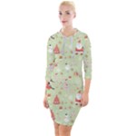 Christmas Pattern, Christmas Tree, Santa Quarter Sleeve Hood Bodycon Dress