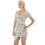 Christmas Pattern, Christmas Tree, Santa Short Sleeve Asymmetric Mini Dress