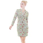 Christmas Pattern, Christmas Tree, Santa Button Long Sleeve Dress