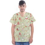 Christmas Pattern, Christmas Tree, Santa Men s V-Neck Scrub Top