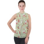 Christmas Pattern, Christmas Tree, Santa Mock Neck Chiffon Sleeveless Top