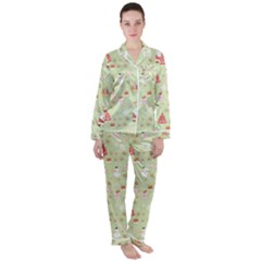 Women s Long Sleeve Satin Pajamas Set	 