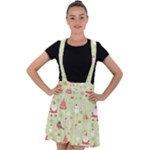 Christmas Pattern, Christmas Tree, Santa Velvet Suspender Skater Skirt