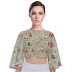 Christmas Pattern, Christmas Tree, Santa Tie Back Butterfly Sleeve Chiffon Top