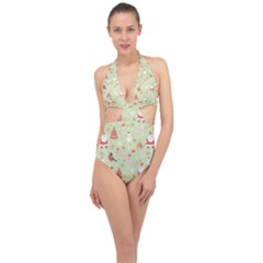 Halter Front Plunge Swimsuit 