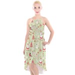 Christmas Pattern, Christmas Tree, Santa High-Low Halter Chiffon Dress 