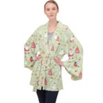 Christmas Pattern, Christmas Tree, Santa Long Sleeve Velvet Kimono 